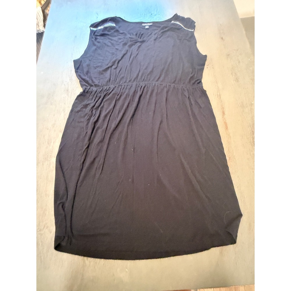 Fashion Bug Womens 1X Black Sleeveless Empire Waist Knit Dress Chain Detail